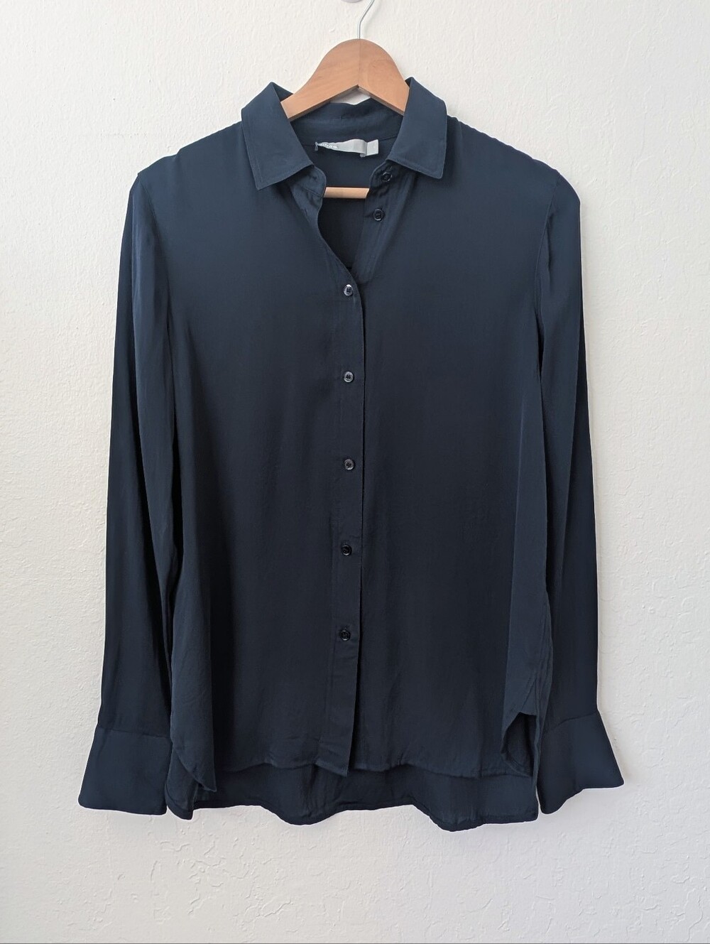 Vince Silk Navy Blue Button-Front Shirt Size Small